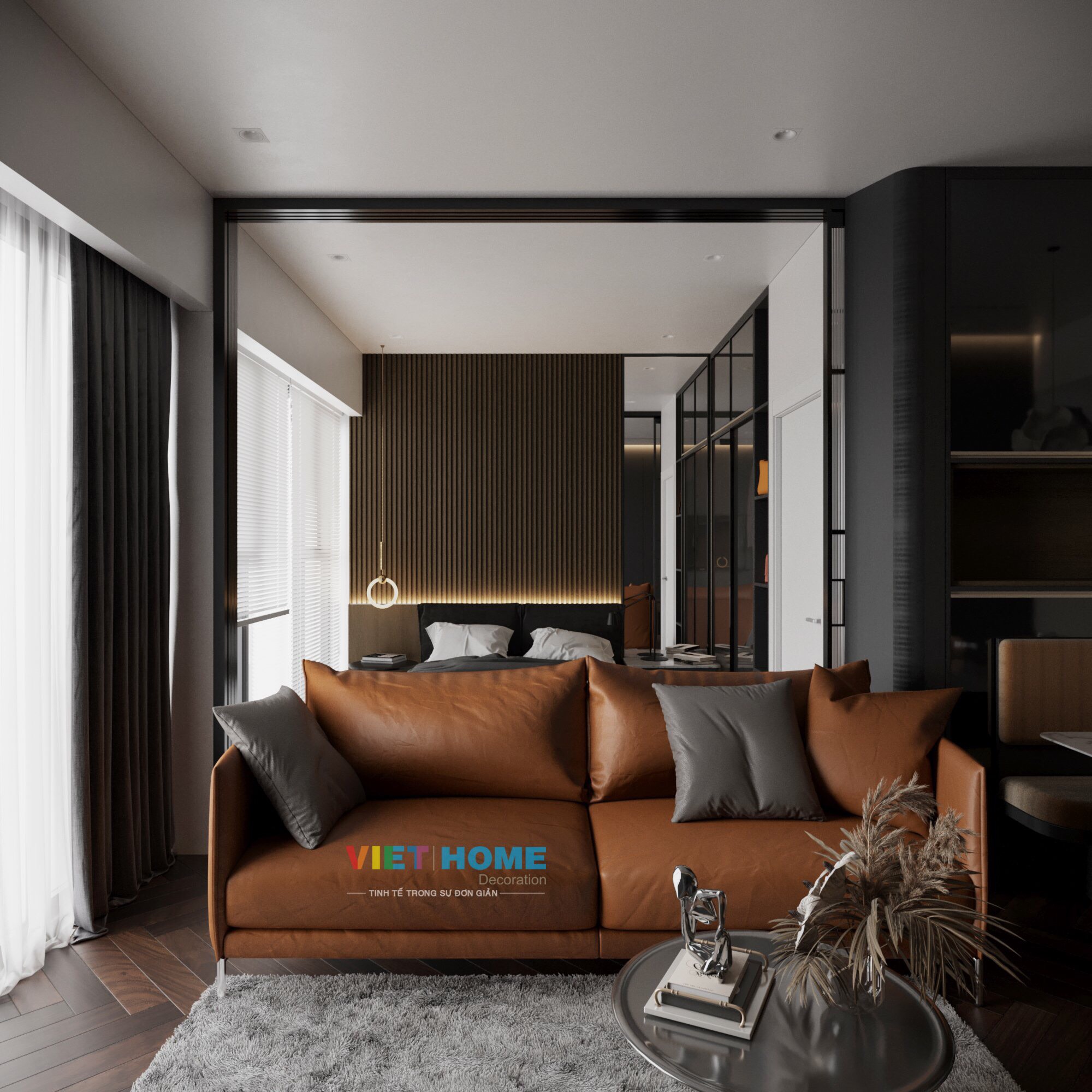 Thiết kế nội thất phòng khách căn hộ studio Metropole