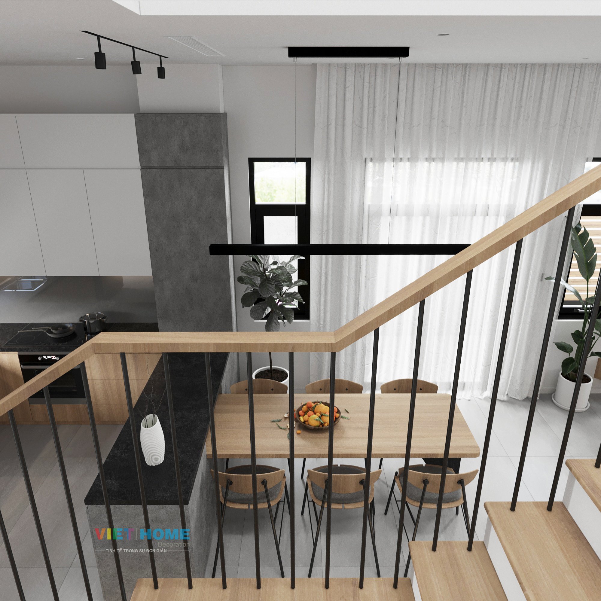Chi tiết thiết kế nội thất khu vực bếp - cầu thang tầng 1 dự án La Vida Vũng Tàu (5)