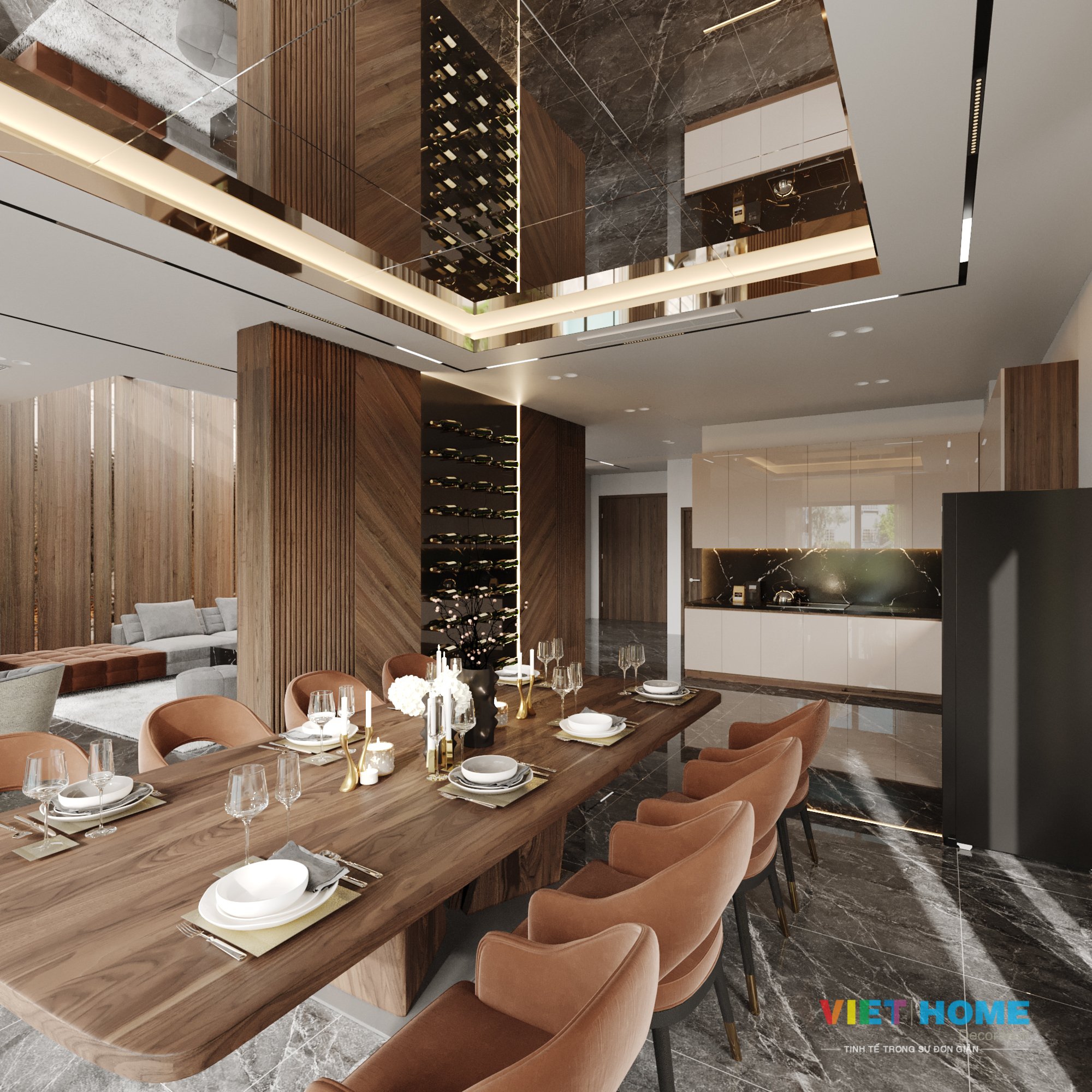 Chi tiết thiết kế nội thất khu vực bếp và bàn ăn dự án dự án Novaland Hồ Tràm