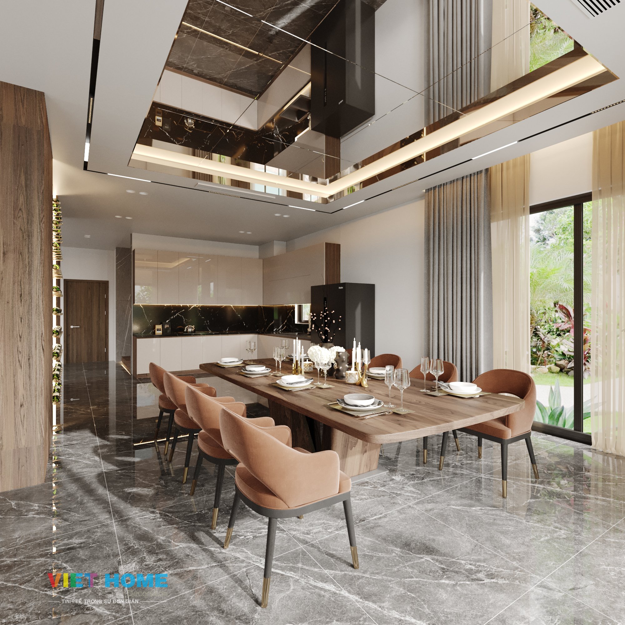 Chi tiết thiết kế nội thất khu vực bếp và bàn ăn dự án dự án Novaland Hồ Tràm