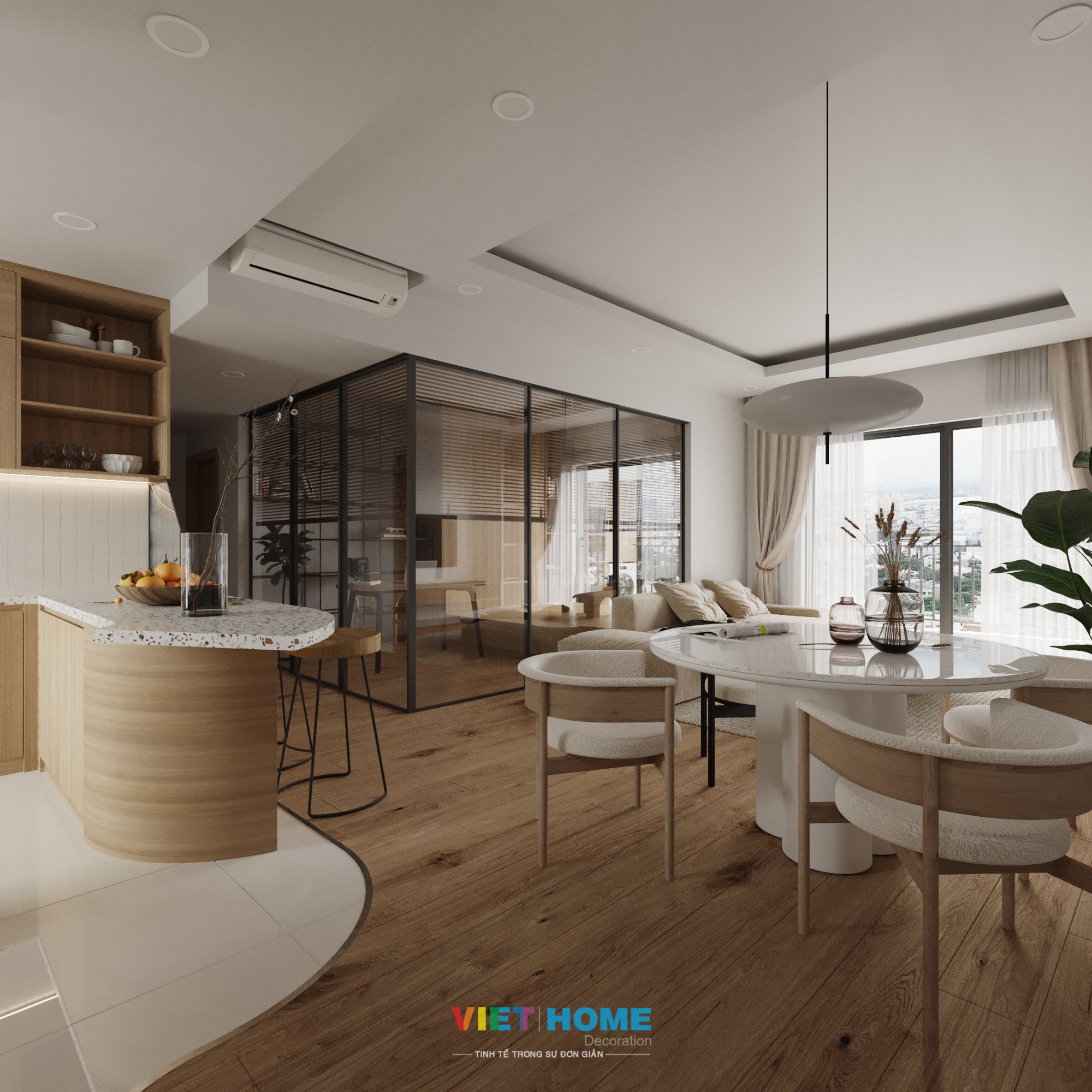 Chi tiết thiết kế nội thất khu vực bếp và bàn ăn dự án The Sun Avenue
