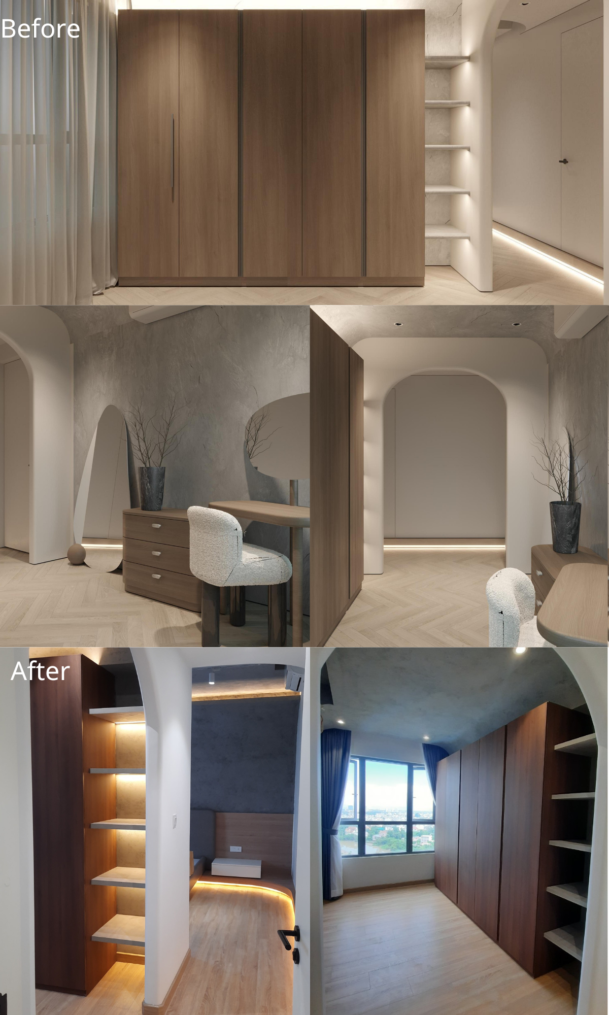 Chi tiết thiết kế nội thất phòng thay đồ-trang điểm dự án Palm Heights