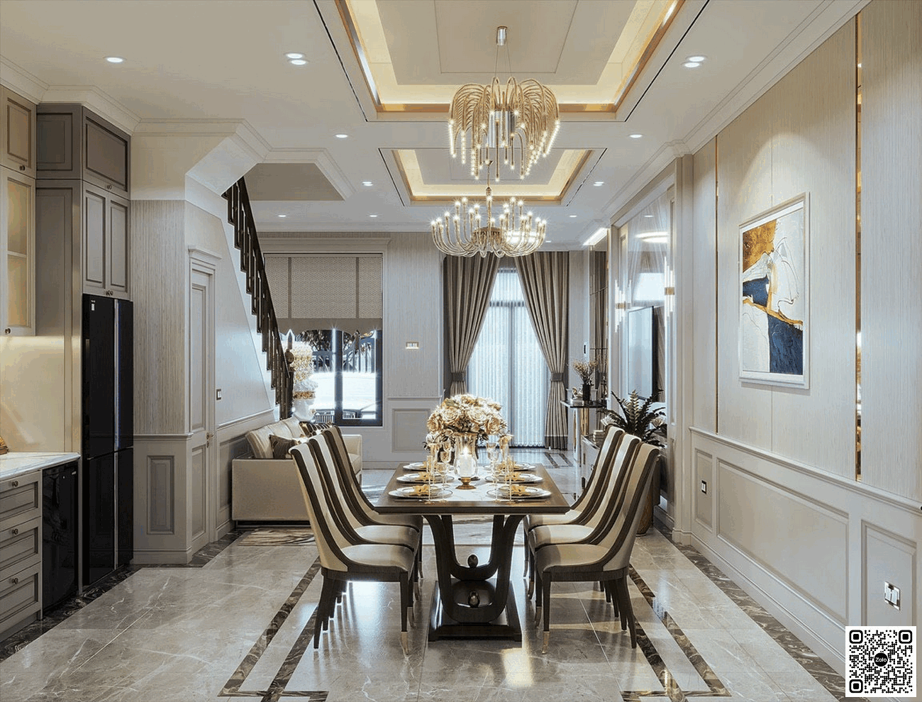 Phòng bếp với không gian sang trọng ấm áp tại nhà mẫu The Classia Khang Điền