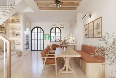 Mẫu thiết kế nội thất nhà liền kề Lavida Residences 3 tầng mang sắc màu cam đất ấm áp hiện đại
