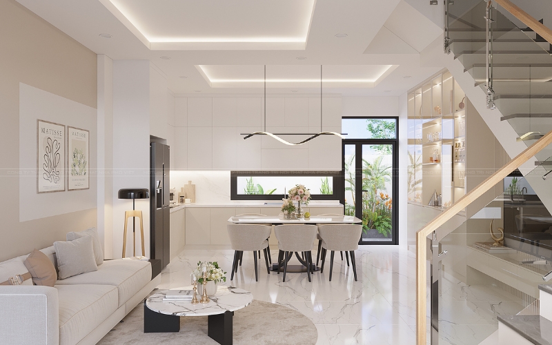 Thiết kế nội thất nhà liền kề Lavida Residence tone trắng- be- gỗ/ Giải pháp ở thực bền vững và có gu