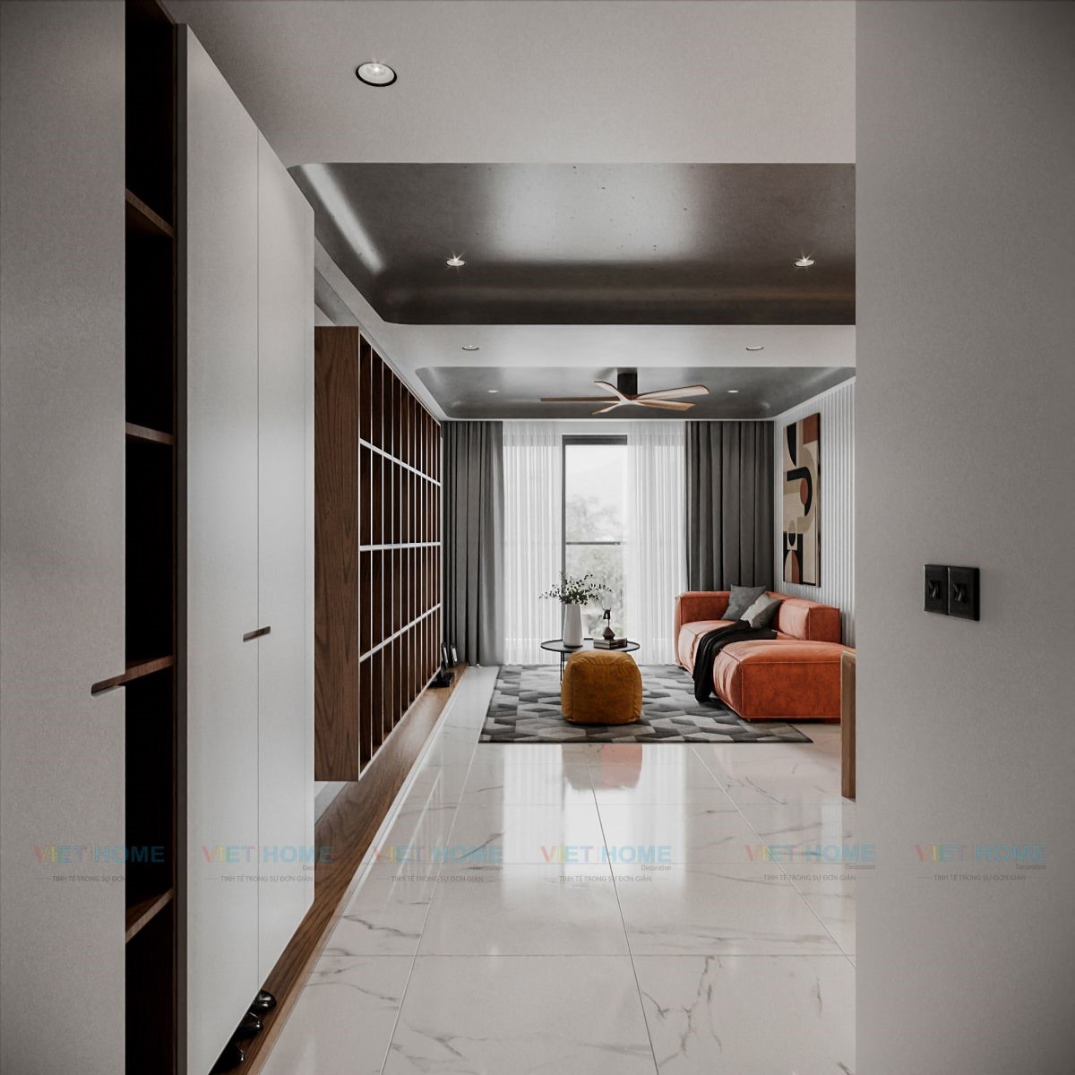 Thiết kế nội thất phòng khách căn hộ Empire City diện tích 70-90m2 view 2