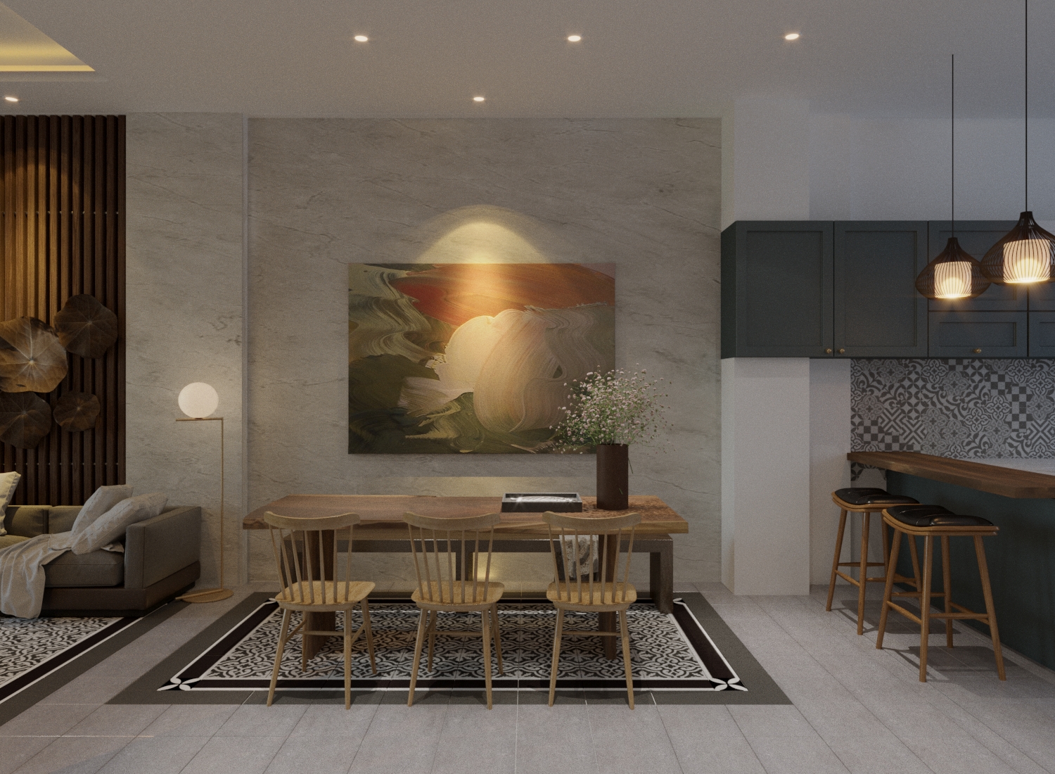Thiết kế nội thất khu vực bếp nhà liền kề palm residence view 4