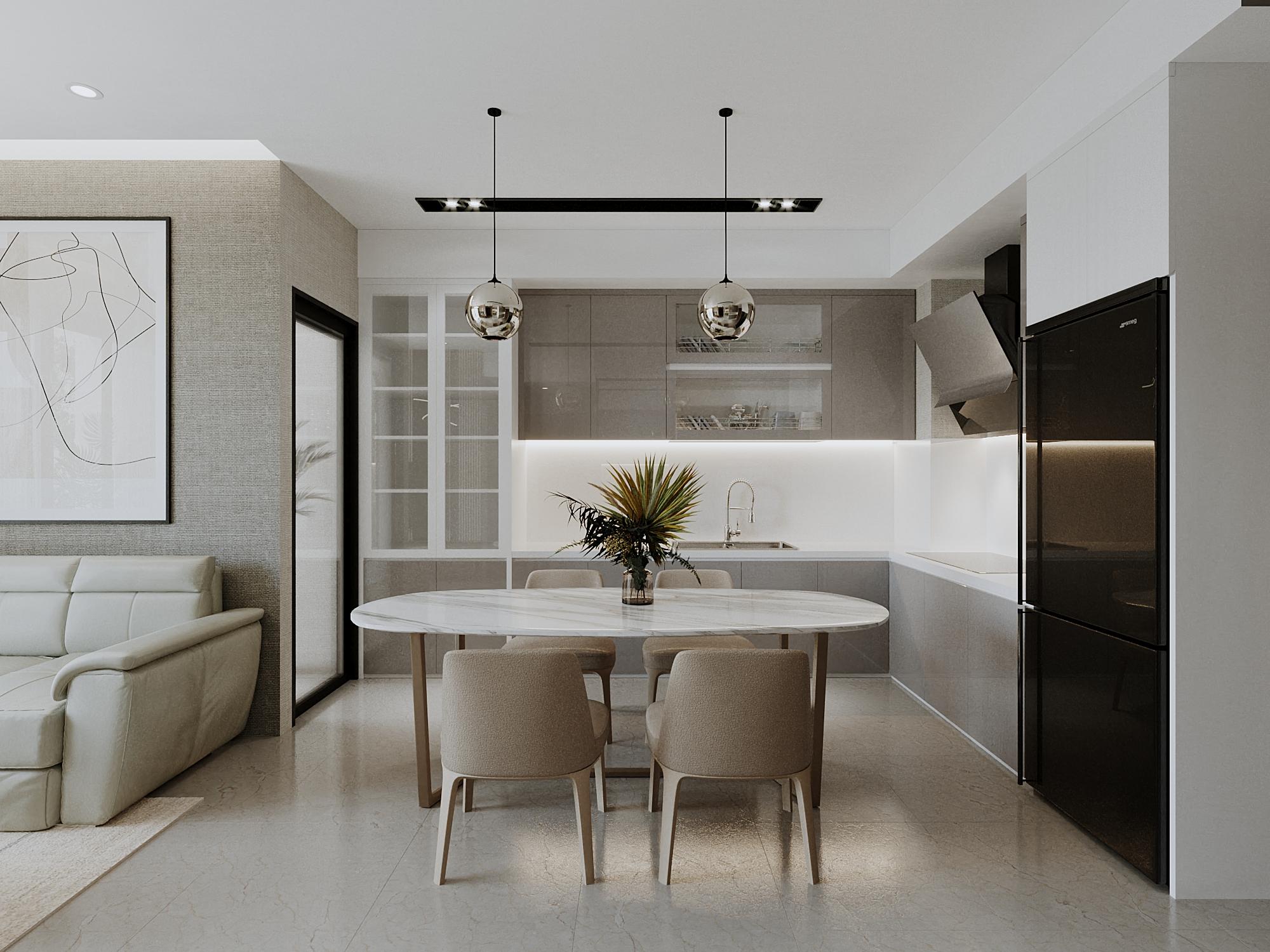 Thiết kế nội thất phòng bếp căn hộ palm heights