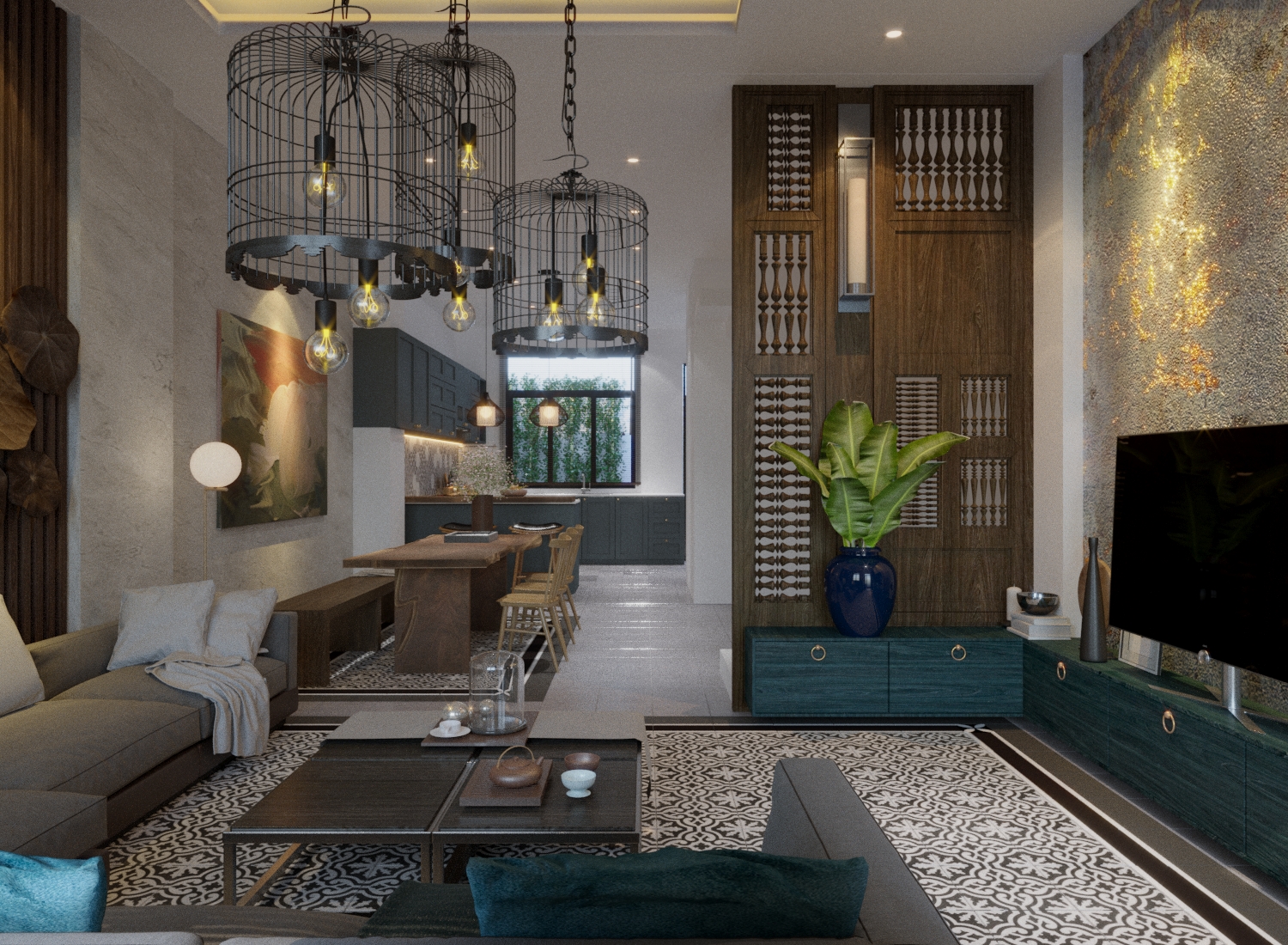 Thiết kế nội thất phòng khách nhà liền kề Palm Residence view 3