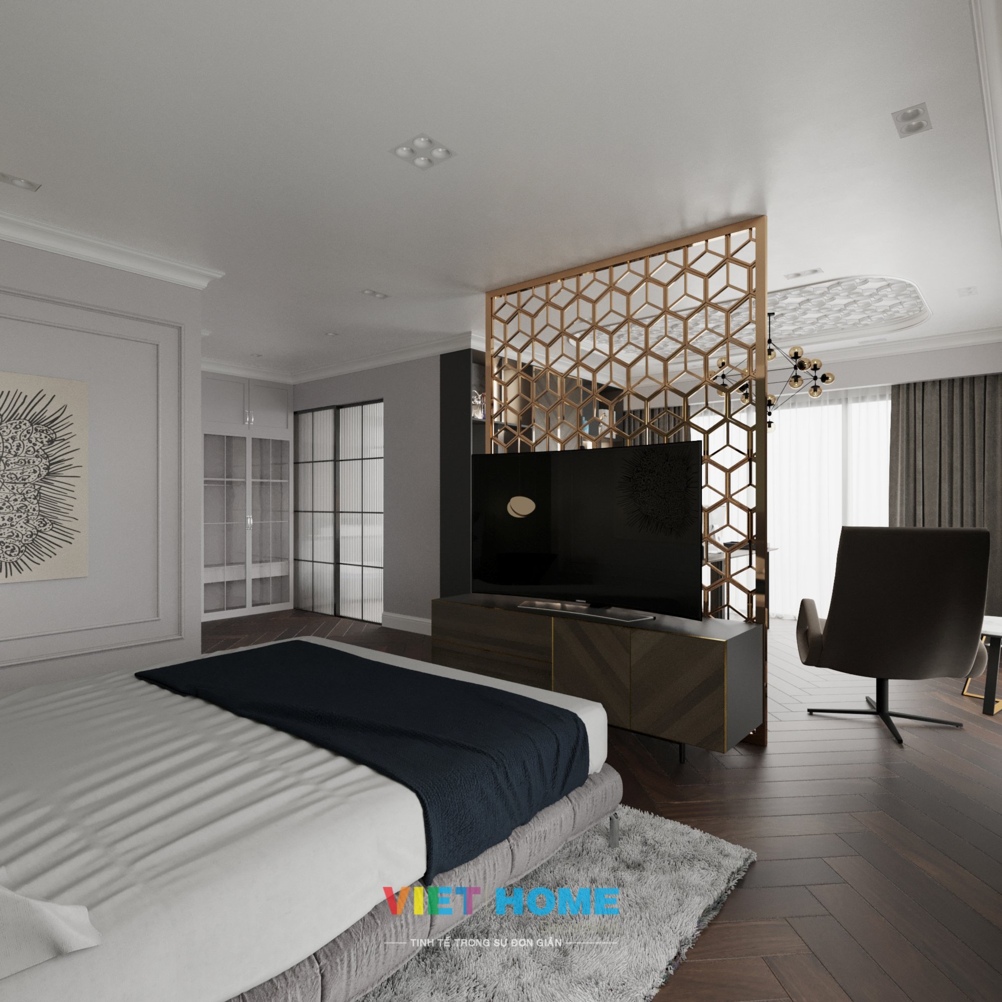 Thiết kế nội thất phòng ngủ master căn hộ Metropole view 2