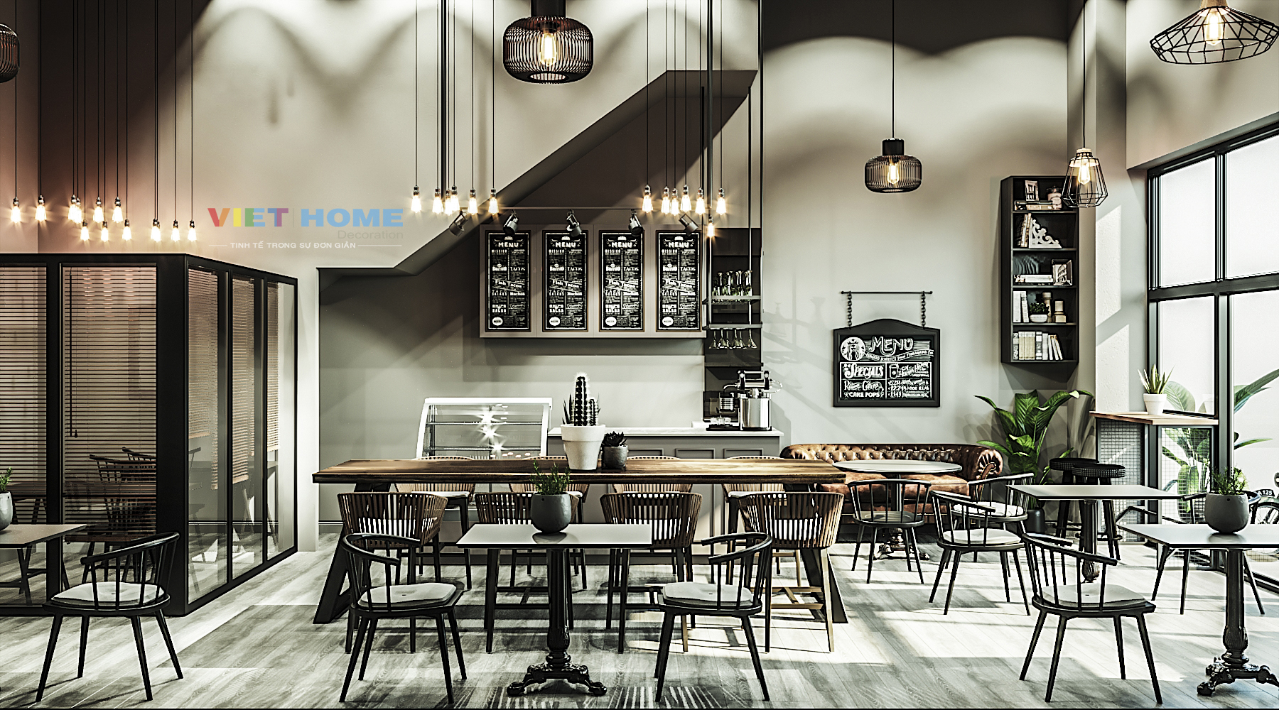 Thiết kế nội thất quán cafe phong cách industrial