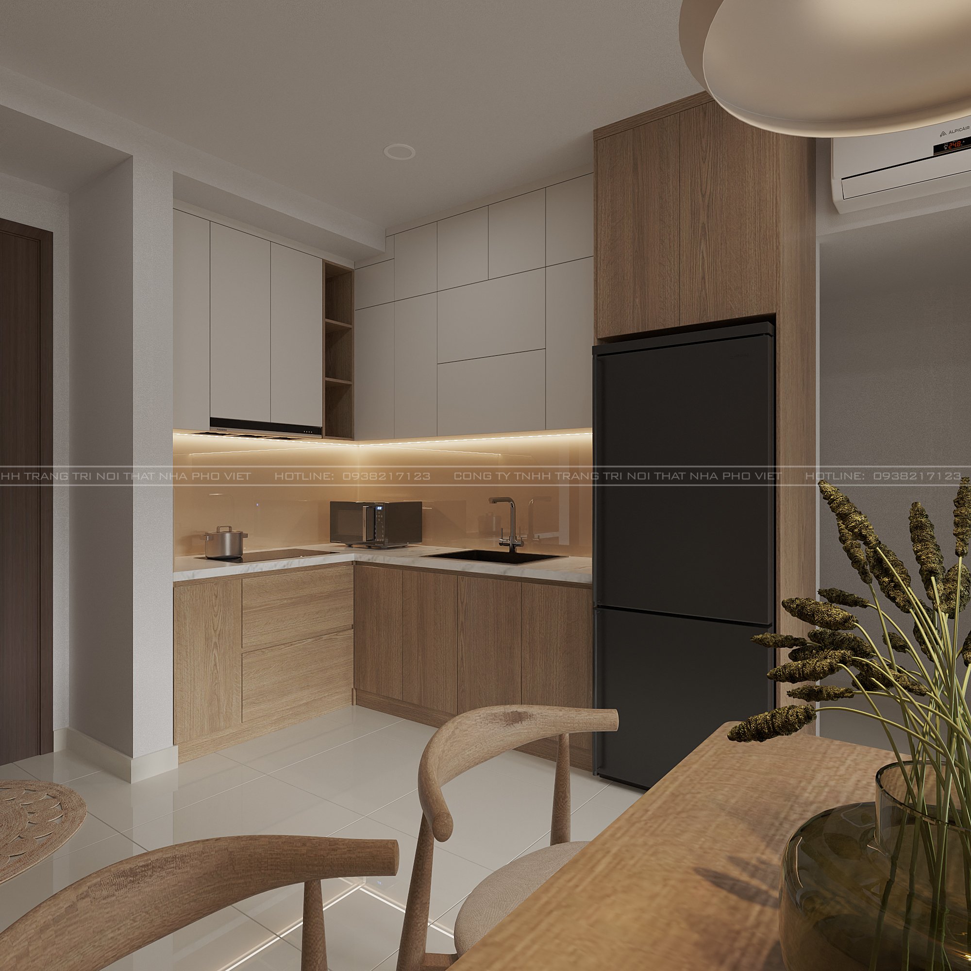 Khu vực bếp căn hộ Victoria Village thiết kế hiện đại tiện nghi