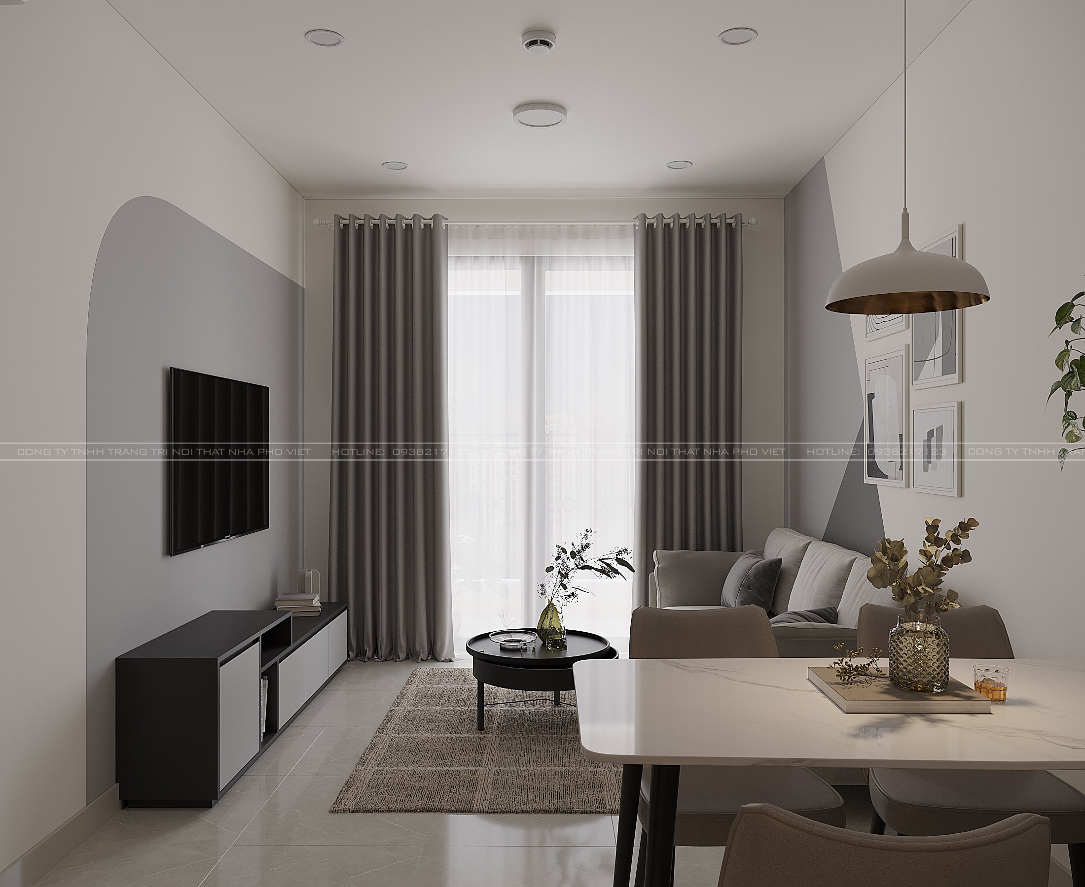Bếp và phòng khách liền kề Victoria Village