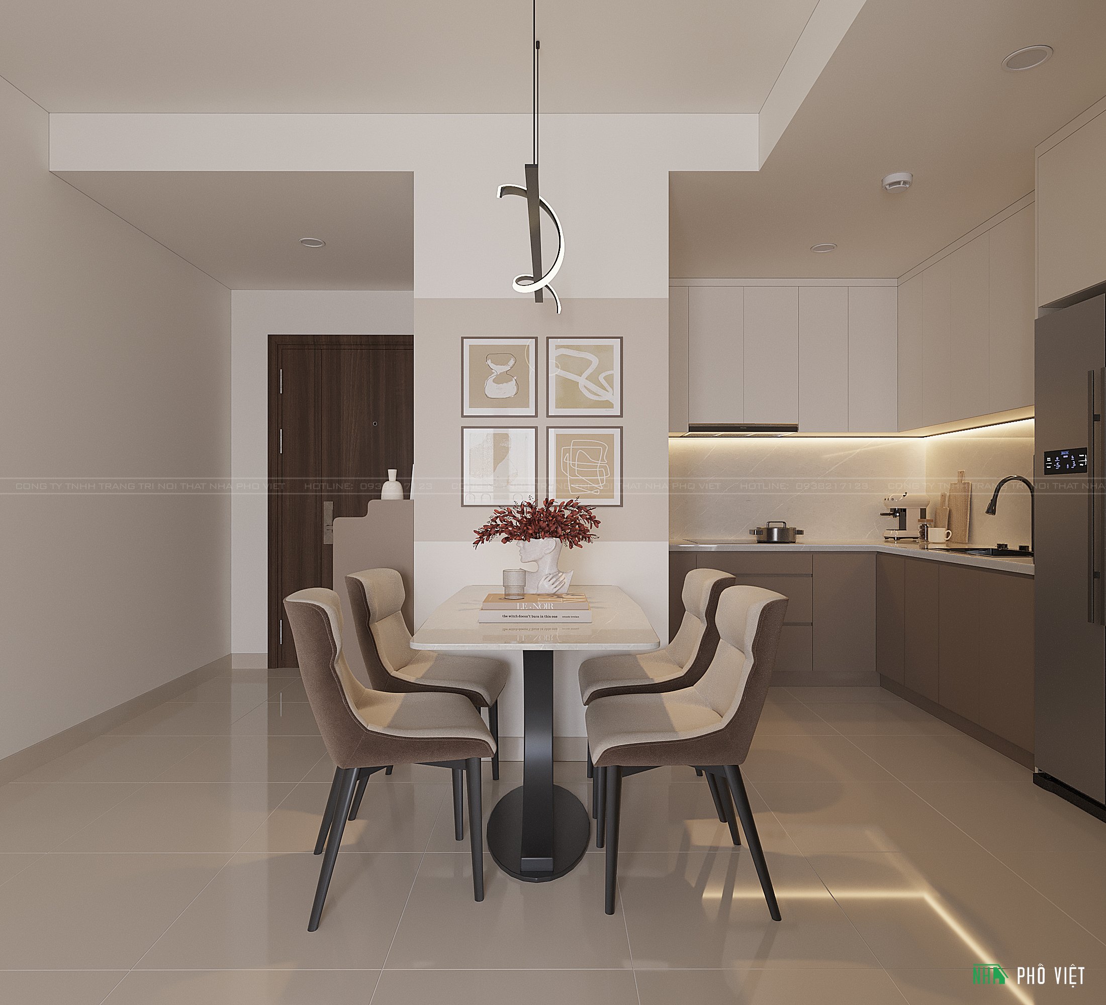 Khu vực bàn ăn căn hộ Victoria Village thiết kế hiện đại tiện nghi