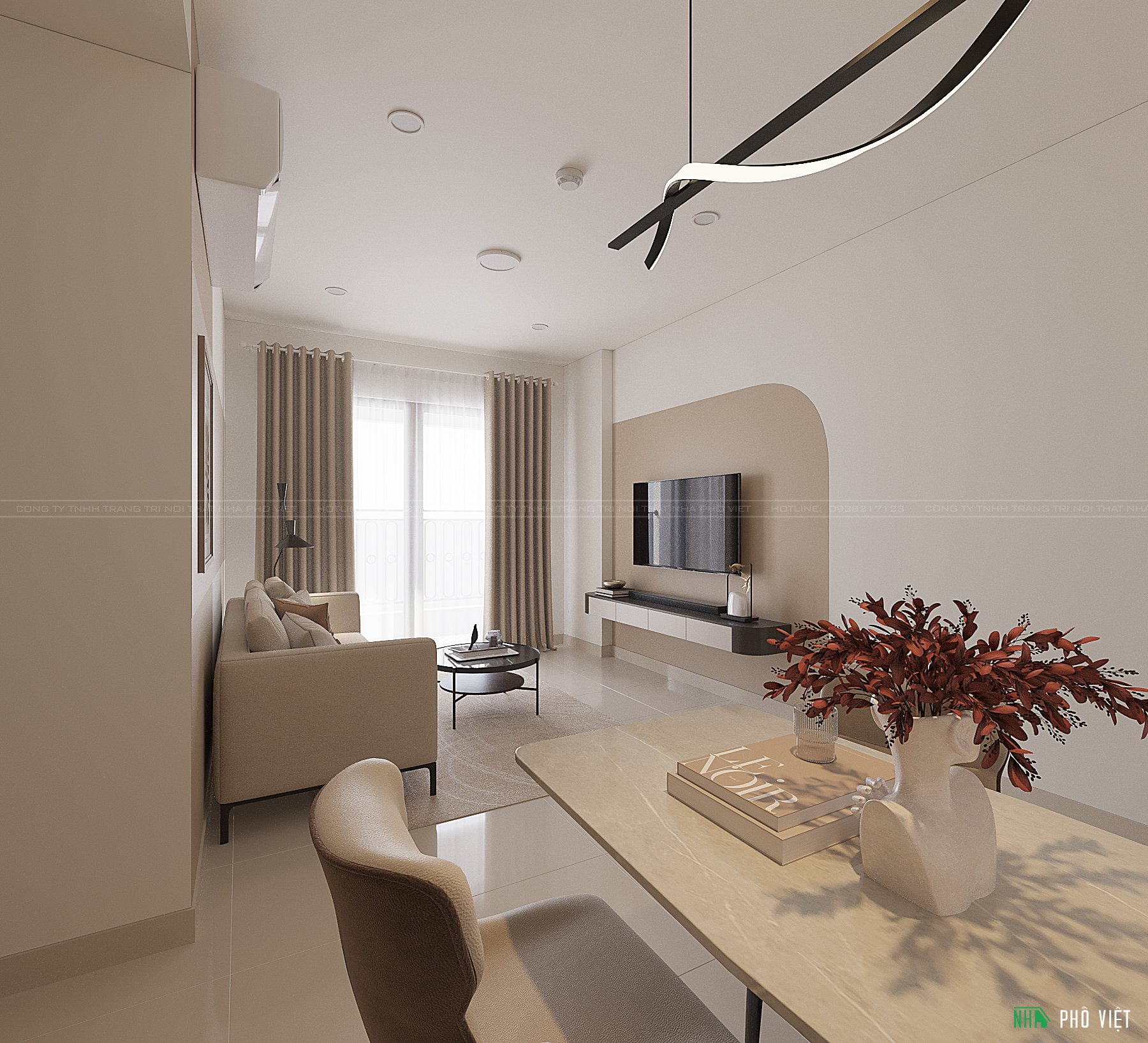 Phòng khách liền kề phòng ăn căn hộ Victoria Village